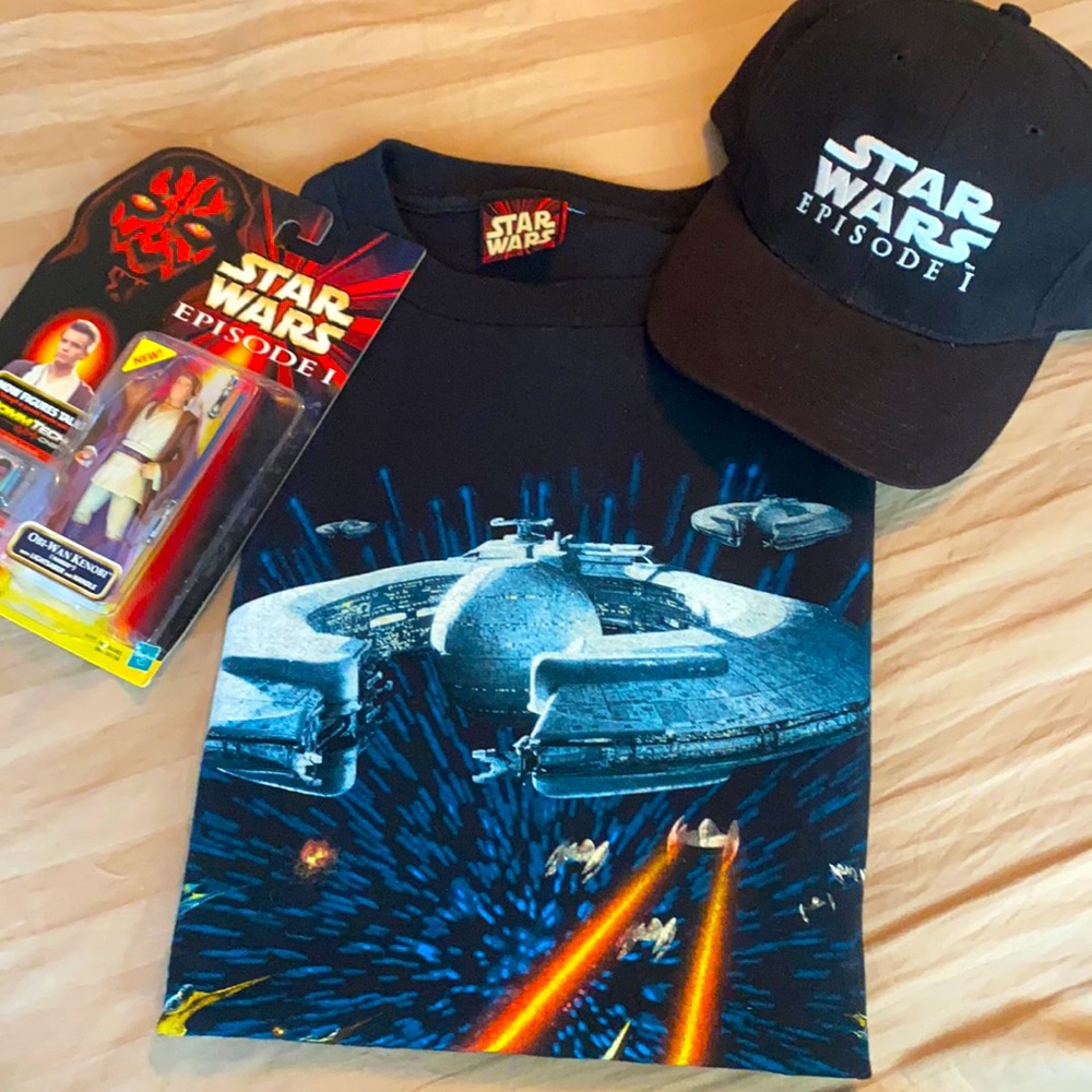 1999 STAR WARS EPISODE 1 bundle hat,shirt,figure!!